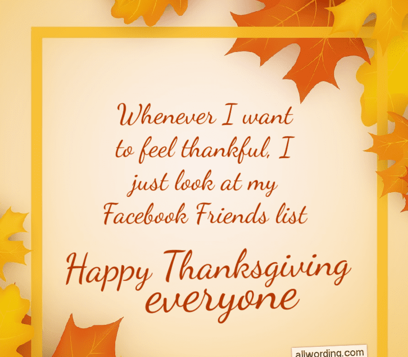   Når jeg ønsker å være takknemlig, ser jeg bare på vennelisten min på Facebook. God Thanksgiving, alle sammen.