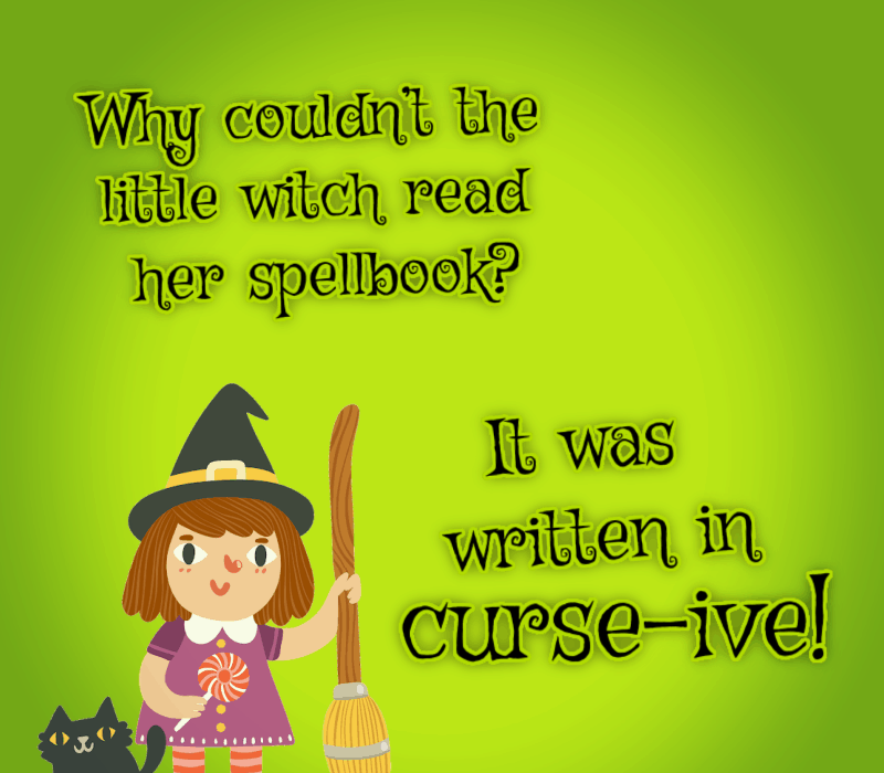   ทำไมถึงได้'t the little witch read her spell book? It was written in curse-ive!