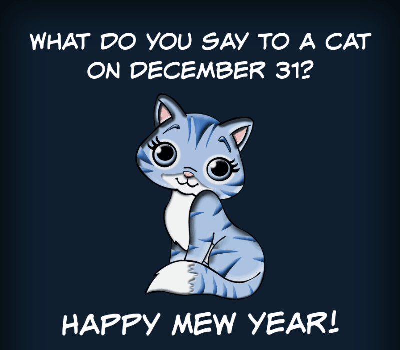 Hva sier du til en katt 31. desember? Godt Mew-år!
