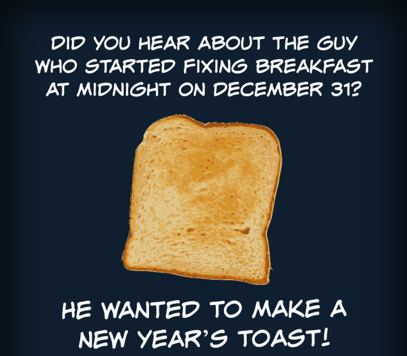 Hørte du om fyren som begynte å fikse frokost ved midnatt 31. desember? Han ville lage et nytt år's toast!