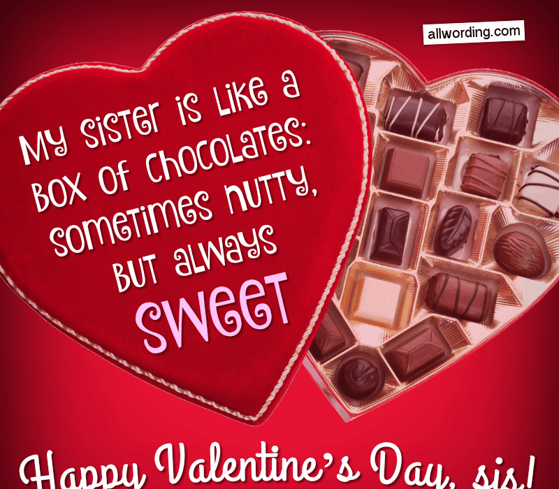 Mia sorella è come una scatola di cioccolatini: a volte nocciola, ma sempre dolce. Buon San Valentino's Day, sis!